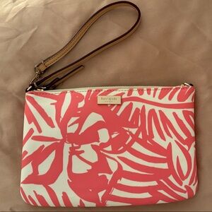 Kate Spade Coral and Cream Leaf Print Wristlet